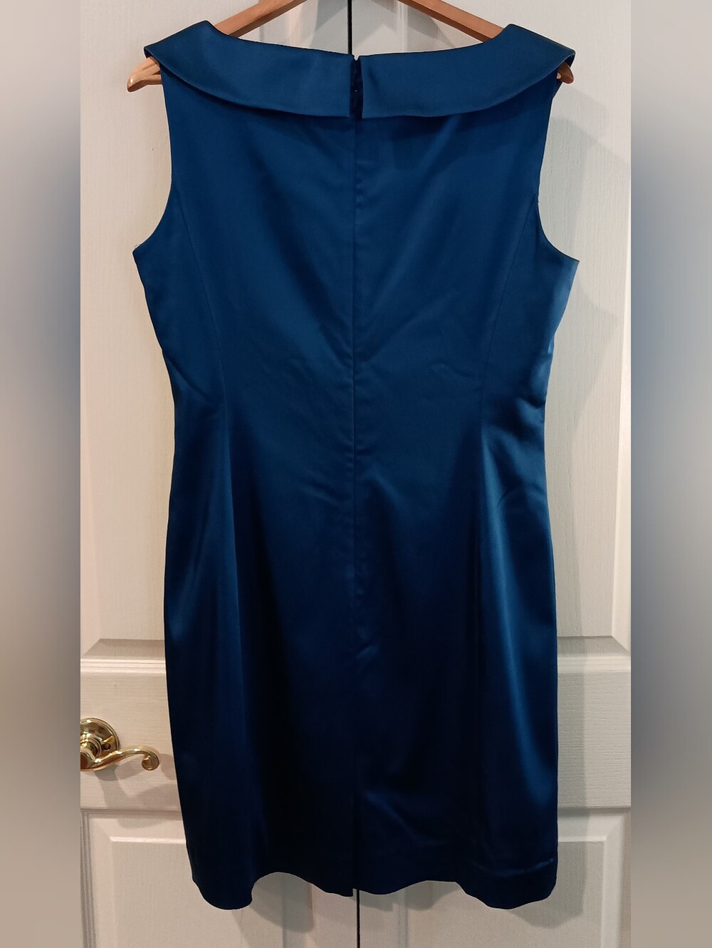 Tahari Blue Satin Sheath Dress with Crossover V - Picture 4 of 5
